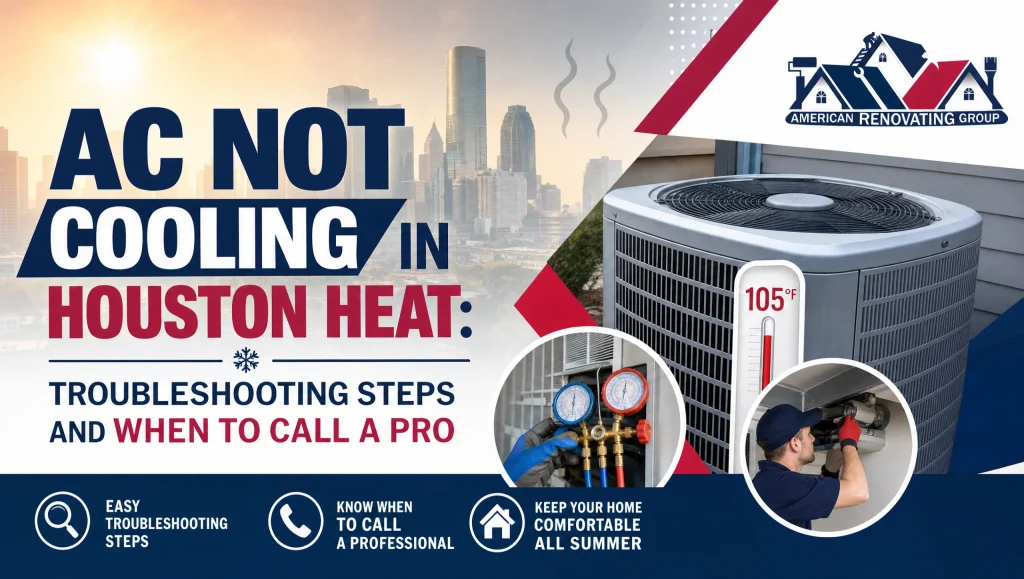 Homeowner checks the thermostat while an HVAC technician inspects the outdoor unit in Houston heat—simple steps for AC not cooling Houston before calling a pro