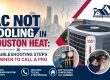 Homeowner checks the thermostat while an HVAC technician inspects the outdoor unit in Houston heat—simple steps for AC not cooling Houston before calling a pro