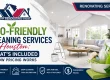 Professional using non-toxic products to clean a Houston office lobby, illustrating eco-friendly cleaning services Houston