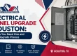 Licensed electrician assessing a breaker box in a Houston home for an electrical panel upgrade Houston to improve electrical safety and meet local code