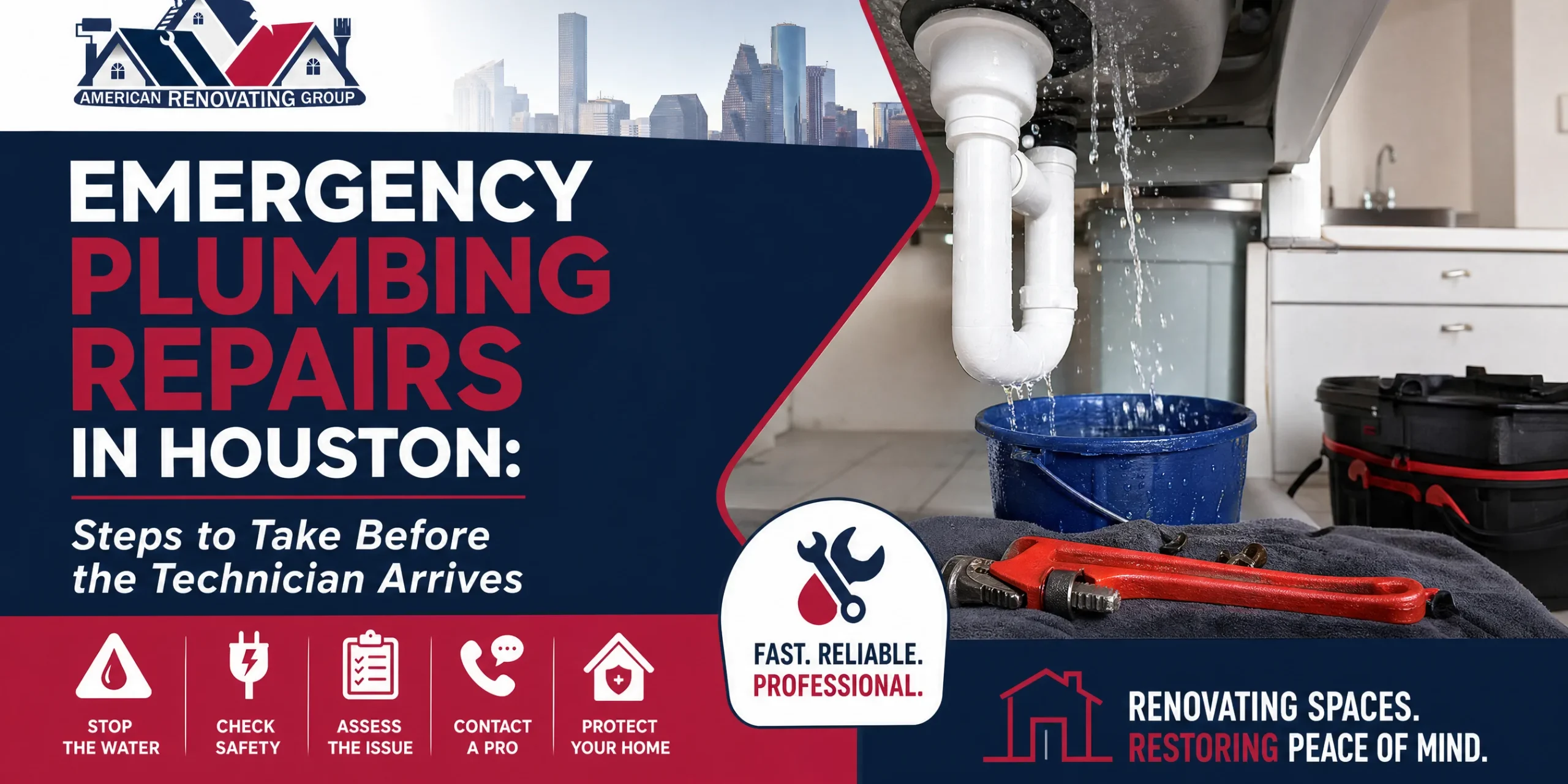 Houston resident closing an under-sink water shutoff to slow a leak while calling a 24/7 plumber—emergency plumbing repairs Houston steps before help arrives
