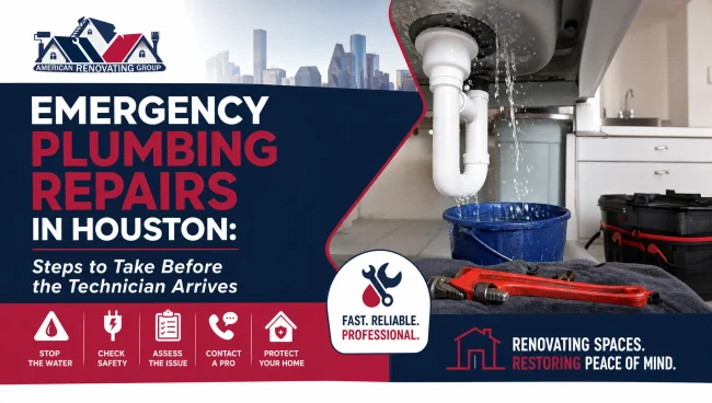 Houston resident closing an under-sink water shutoff to slow a leak while calling a 24/7 plumber—emergency plumbing repairs Houston steps before help arrives